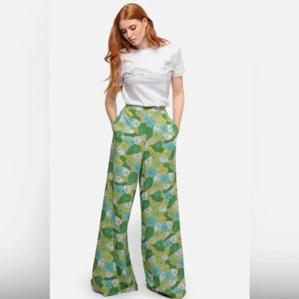 NWOT Collectif Bright & Beautiful Tropical Retro Kim Wide Leg Pants